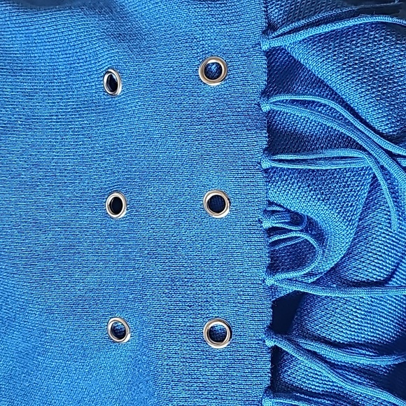 Chico's blue knit gold tone grommets with fringes sweater poncho L /XL - Picture 11 of 12